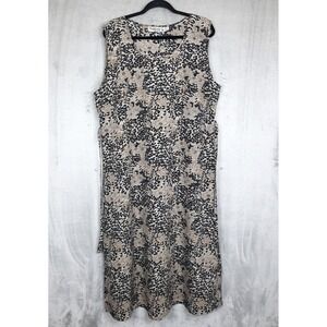 VTG Maxi Dress Size 1X Black Brown Floral Leopard Print Tie Back 90s Boho Safari